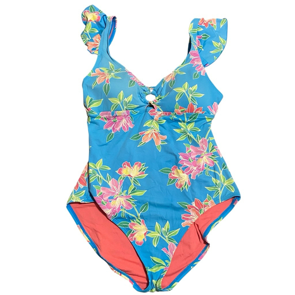 Tommy Bahama Other - Tommy Bahama Womens Blue Floral One-Piece Swimsuit Size 12 Beach Vacation Summer